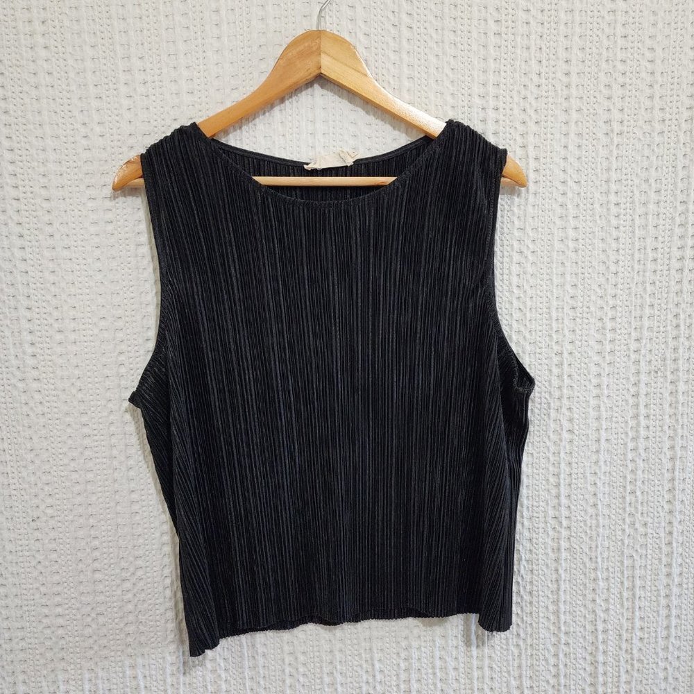 Everleigh Black Crinkle Pleated Crop Top Tank Women's Size X-Large - Picture 6 of 15
